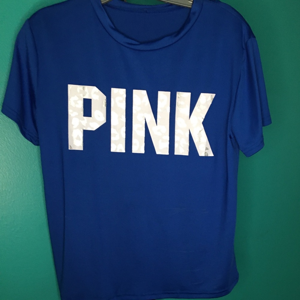 A blue pink branded short sleeve Shirt